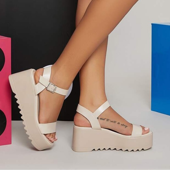 SHEIN Shoes - SHEIN | Open Toe Double Strap Detail Chunky Wedge Sandals